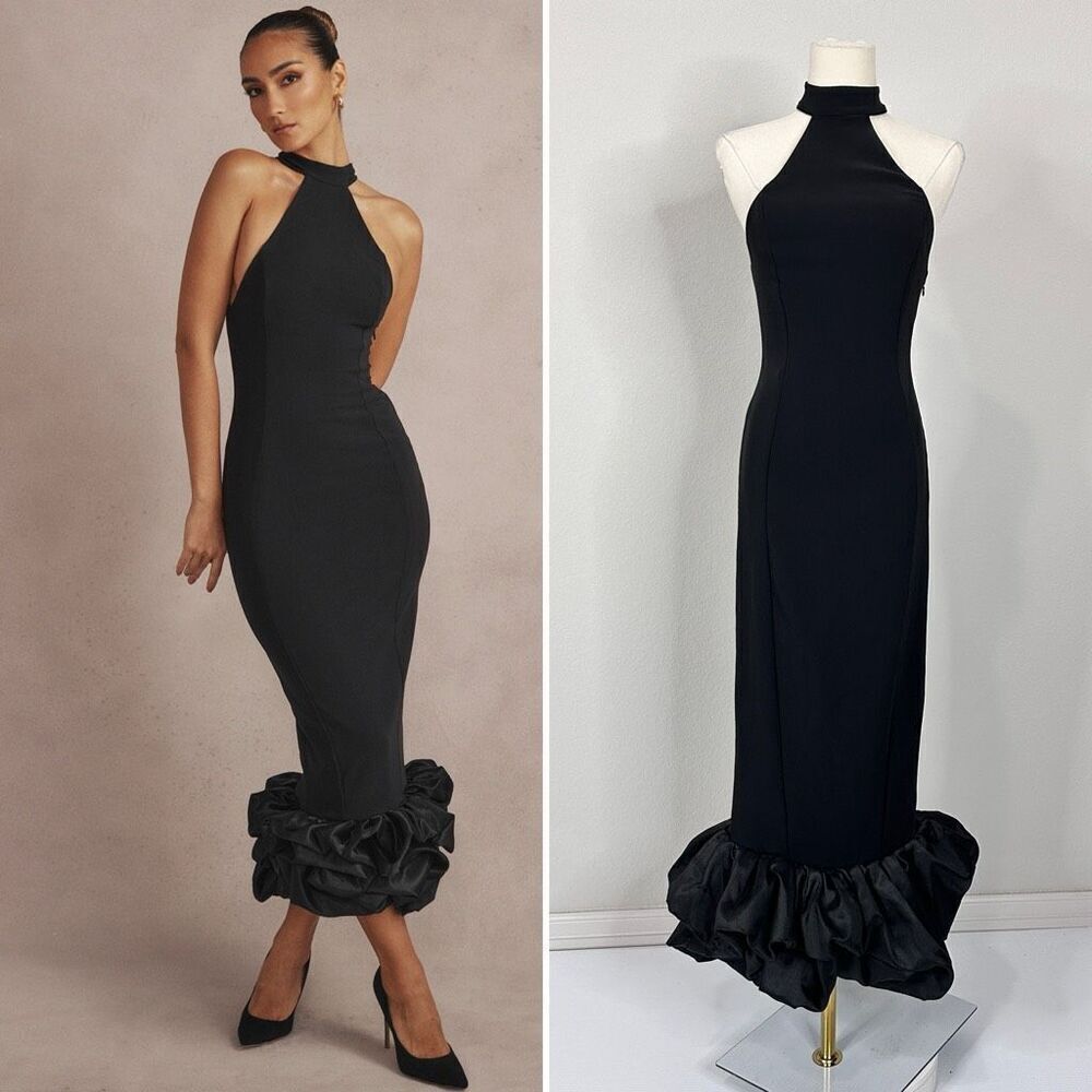 House of CB Juniper Halter Neck Ruffle Hem Crepe Cocktail Dress